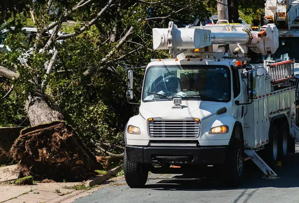 Phoenix Restoration white utility truck at an emergency site.